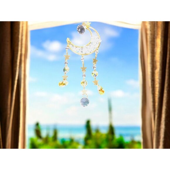 Celestial Crescent Moon Crystal Suncatcher 13.4” x 2.75” Window Prism - Picture 4 of 10